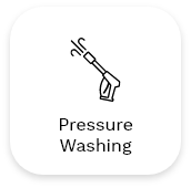 A simple line drawing of a pressure washing hose and nozzle above the words "Pressure Washing" on a square icon with rounded corners, perfect for your exterior cleaning and commercial painting services.