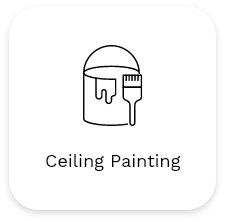 A minimalist line drawing of a paint can and brush with the text "Ceiling Painting" below it, succinctly capturing the essence of our interior and commercial painting services.