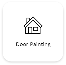 A simple black and white icon depicts a house with a gabled roof and a small window. Below the house icon, the text "Door Painting" is written. The image has rounded corners and a clean, minimalist design, ideal for both exterior and interior commercial painting services.