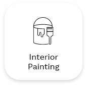 An icon of a paint bucket with a paintbrush next to it, indicating "Interior Painting" underneath. The image is simple and minimalistic in black and white, perfectly capturing the essence of both interior and exterior painting services.