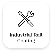 A black and white icon featuring a wrench and screwdriver crossed in an 'X' shape above the text "Industrial Rail Coating." The icon is enclosed within a rounded square border, symbolizing both interior and exterior commercial painting services.