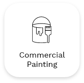 Icon depicting a paint bucket and paintbrush with the text "Commercial Painting Services" below it. The image is enclosed in a rounded square border, representing both exterior and interior painting expertise.