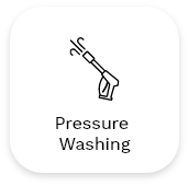 A black and white icon of a pressure washer spray gun is centered in a rounded square frame. Below the icon, the text "Pressure Washing" is written, indicating the service or function depicted by the icon, which complements exterior and commercial painting services.