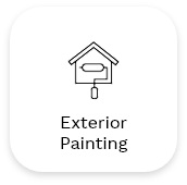 An icon depicting a house with a paint roller overlaid on the roof, symbolizing painting activities. Below the icon, text reads "Exterior & Interior Painting." The image is presented within a rounded square frame, perfect for commercial painting services.